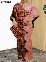 Plus Size VONDA Women Party Dress 2024 Bohemian Printing Sundress Casual Loose 3/4 Sleeve Robe Vintage Bat-wing Sleeve Vestidos - Image 2