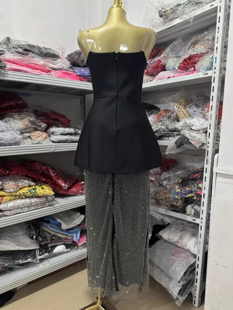 طقم تنورة ماكسي شبكية سوداء حفلات