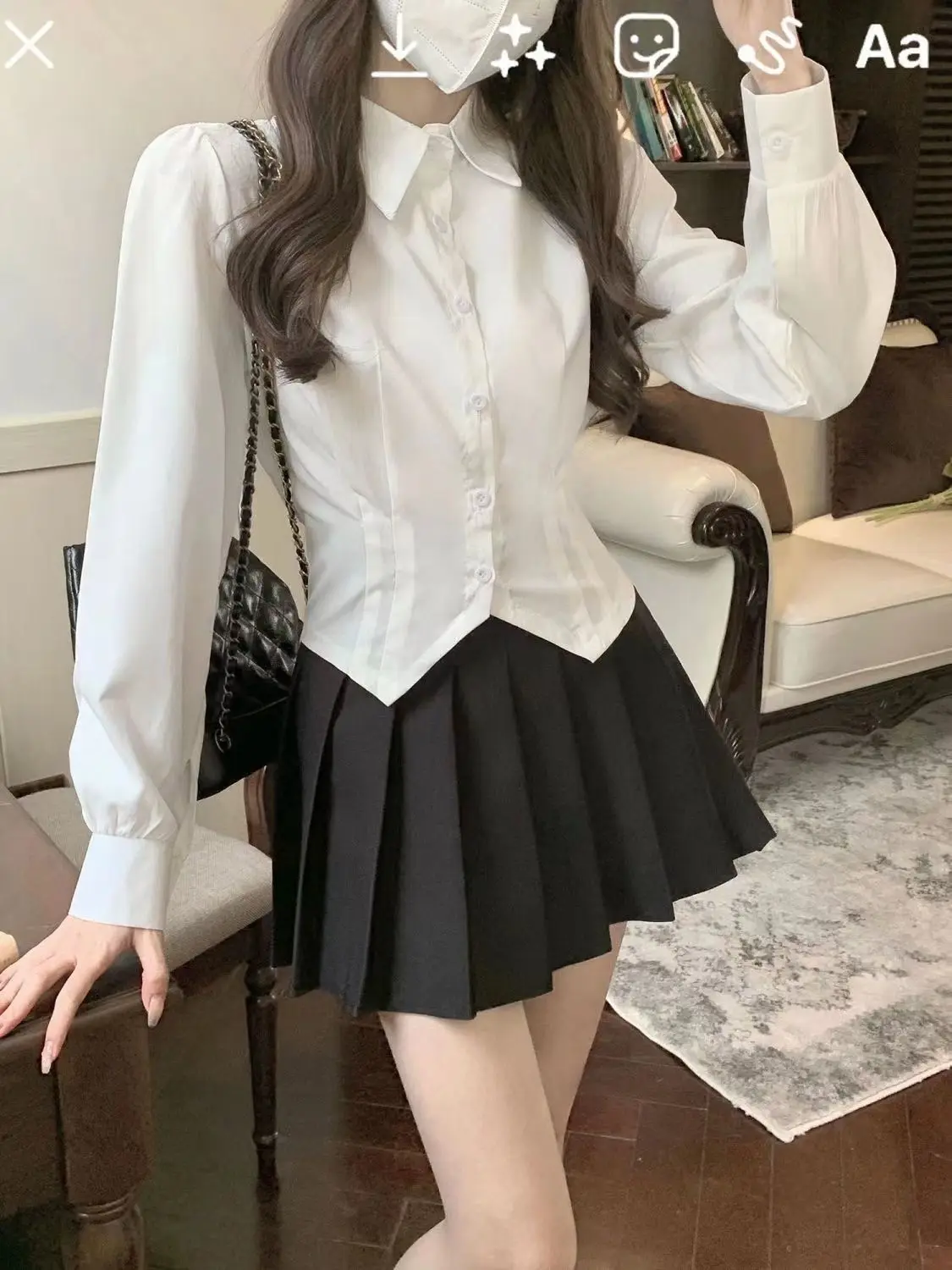 Camisa corta blanca de manga larga para mujer, túnica ajustada con botones, blusa básica, blusa escolar, blusa formal de cola de golondrina para mujer