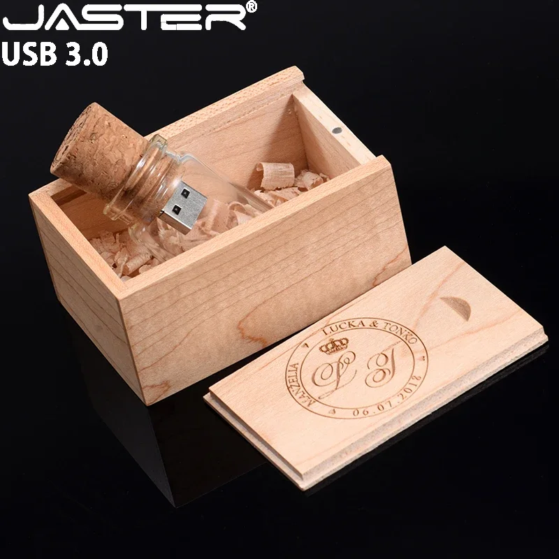 

Деревянная коробка JASTER + стеклянная бутылка 3,0 USB флэш-накопитель, флэш-накопитель, флешка, флешка, 4 ГБ, 8 ГБ, 16 ГБ, 32 ГБ, 64 ГБ