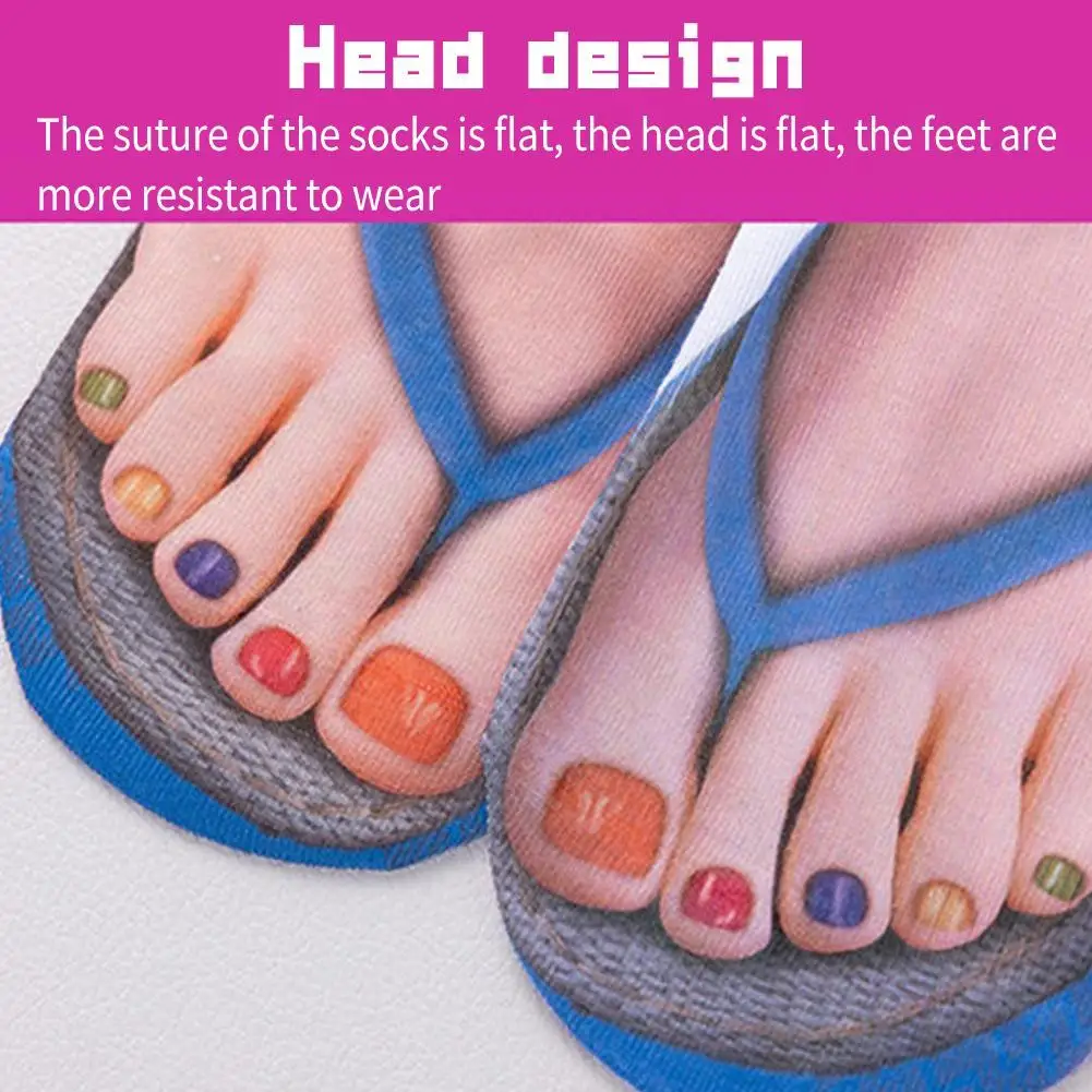 1 Pair 3D Printing Pattern Flip Flop Socks Funny Socks for Women Flip-flop Ankle Low Cut Floor Hosiery Novelty Gifts