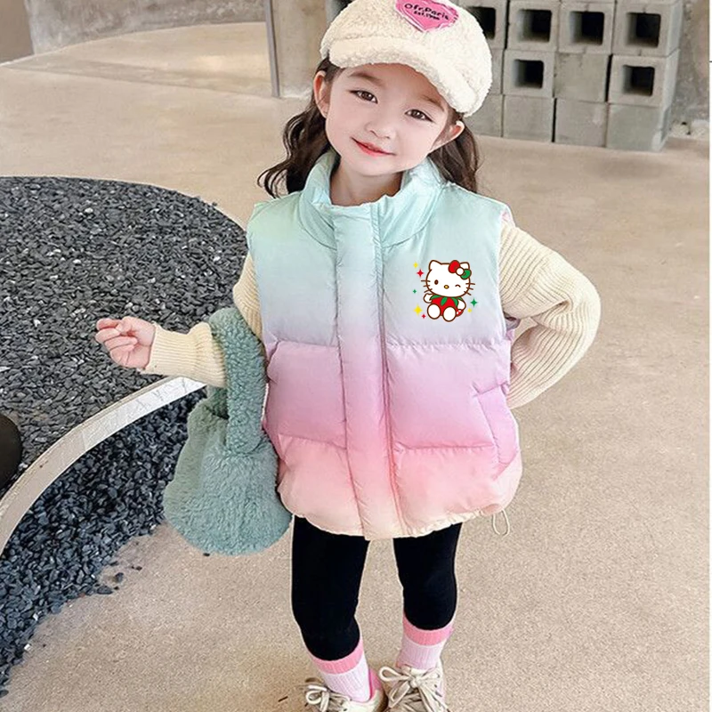 

Cute Sanrio Children Cotton Vest Kuromi Accessories Kawaii Anime Fall and Winter Thickened Warm Jacket Tops Toys for Girls Gift