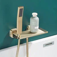 Brushed Gold Waterfall Bathtub Shower Faucet Set Bathroom Bathtub Mixer Taps Hot and Cold Shower Faucet Wall Mounted Bathtub Tap 2
