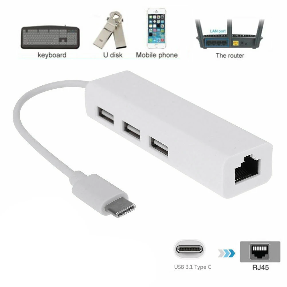USB-C USB 3.1 C타입-USB RJ45 이더넷 랜 어댑터 허브 케이블, 맥북 PC용