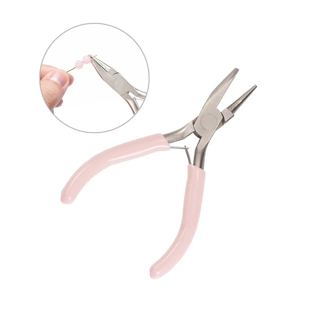 Universal Pliers Pink Handle Nickel Iron Single Section Round Concave for Handmade Jewellery