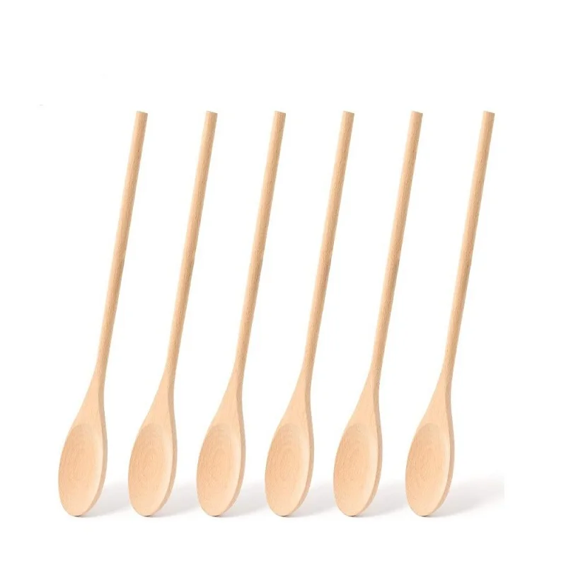 1/2 Pcs Wooden Soup Spoons Long handle 30*5cm Beech Wood Mixing Stirring Coffee Dessert Spoons Eco Friendly Table Soup Tableware wooden spoon wooden cooking spoon