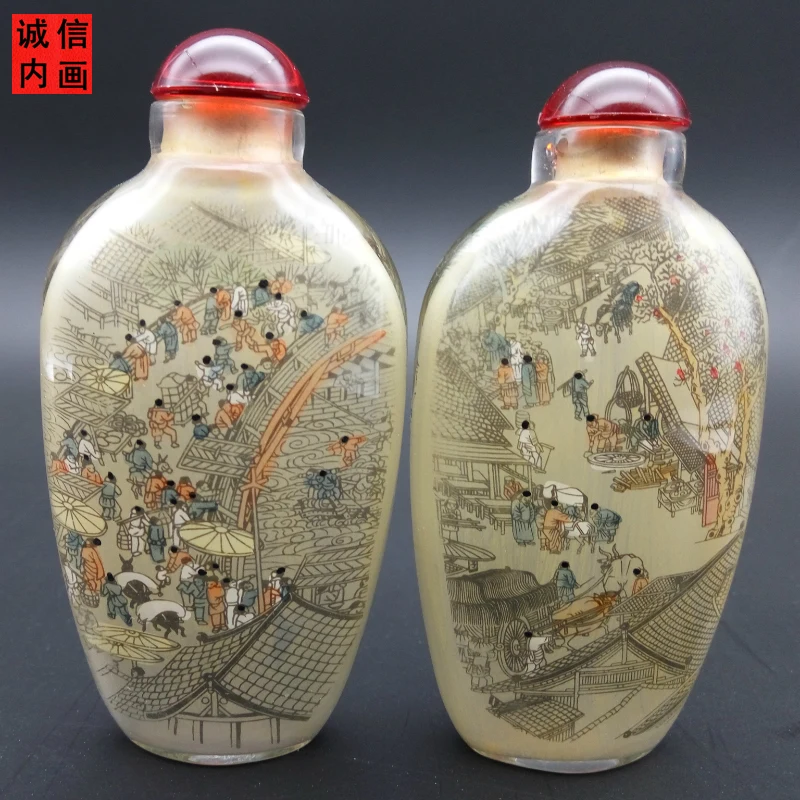 

Sincere Inner Painting Snuff Bottle with Chinese Style, Qingming Festival, Shanghe Tu, Special Foreign Affairs, Business