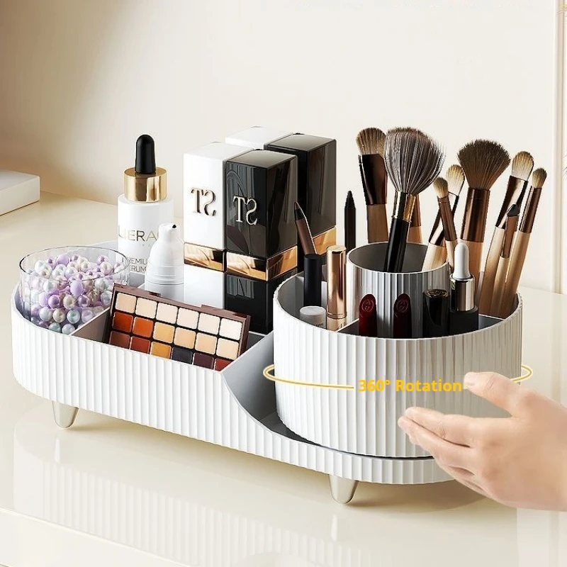 360°Rotating Makeup Organizer for Vanity Makeup Brush Holder Cosmetic Organizer Lipstick Eyebrow Pencil Holder Jewelry Container 4