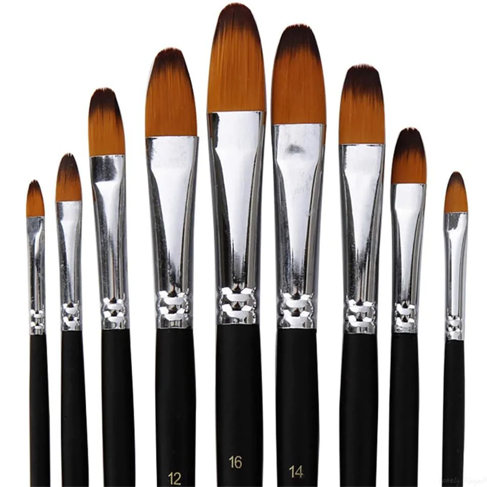Artist Paint Brushes Set,9 Pcs Professional Filbert Brushes Long Handle Nylon Hair for Acrylic Oil Watercolor Gouache Painting 4