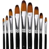 Artist Paint Brushes Set,9 Pcs Professional Filbert Brushes Long Handle Nylon Hair for Acrylic Oil Watercolor Gouache Painting 4