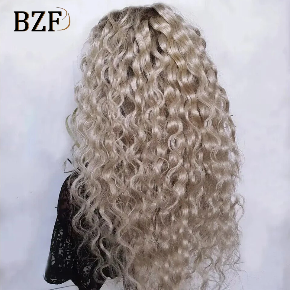 180 Density Ash Blonde Lace Front Synthetic Wigs Deep Wave Curly Wig For Women Cosplay Blonde Wig Heat Resistant Daily Use