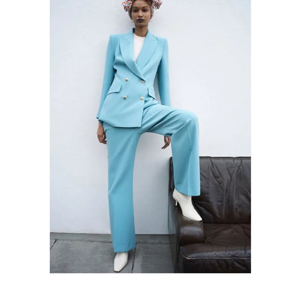 Temperament Business Leisure Set Office Double breasted Slim Fit Formal Party Wedding Evening Dress Set (Jacket+Pants)
