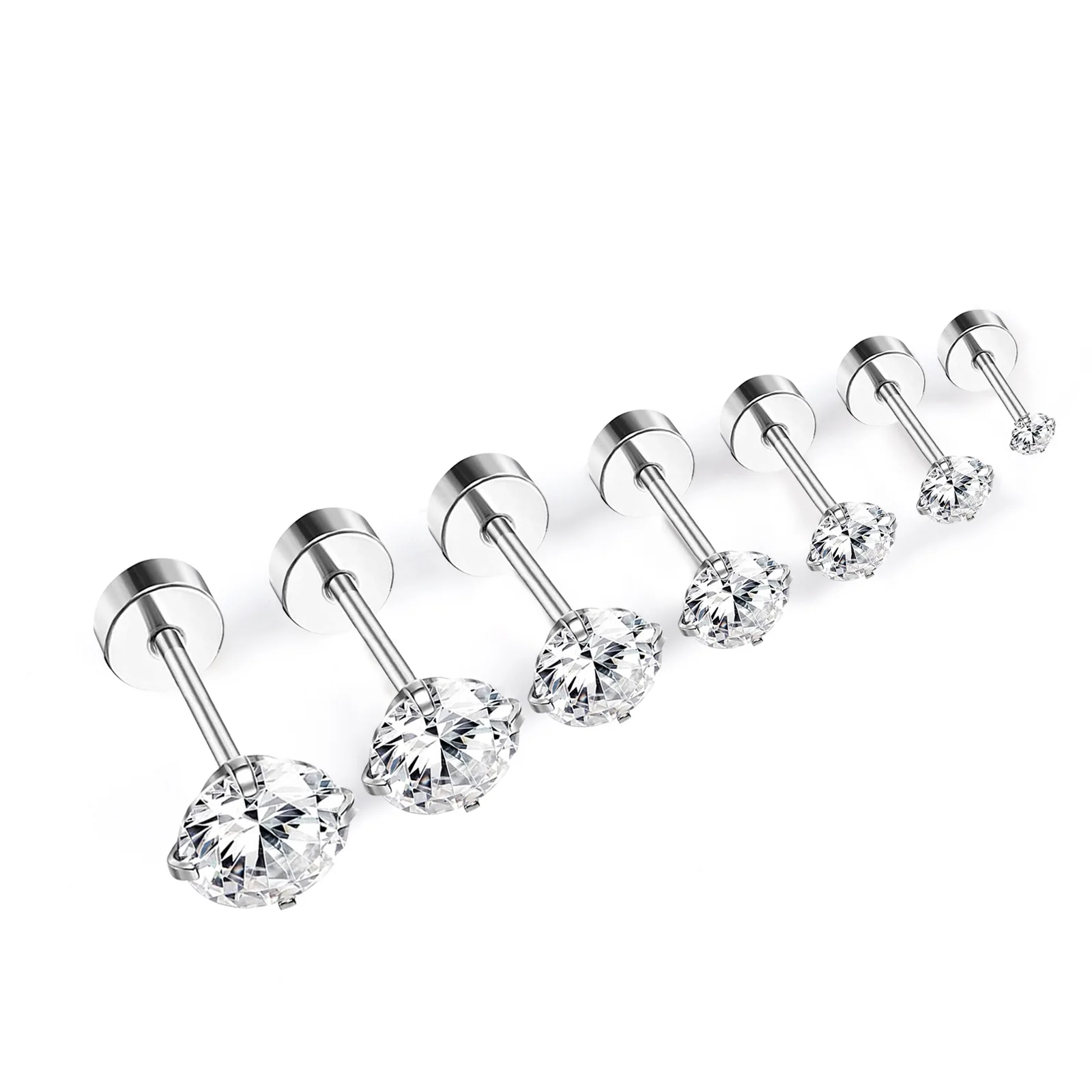 LUXUSTEEL Stainless Steel Round Cubic Zirconia Ear Piercing For