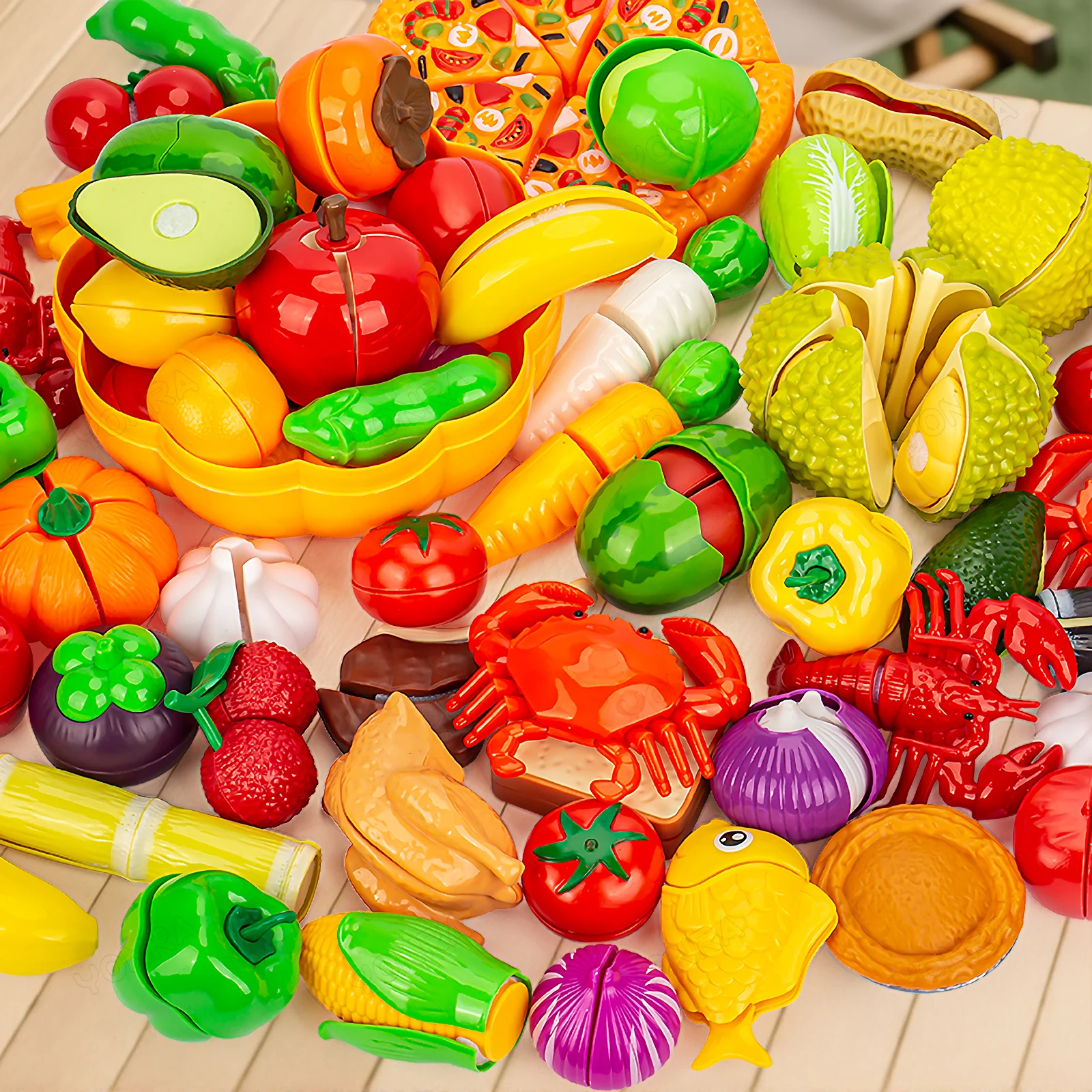 Schneiden Spielen Lebensmittel Spielzeug für Kinder Küche Pretend Obst & Gemüse Zubehör mit Einkaufen Lagerung Korb Spielzeug für Kleinkind Geschenk – Detail 9