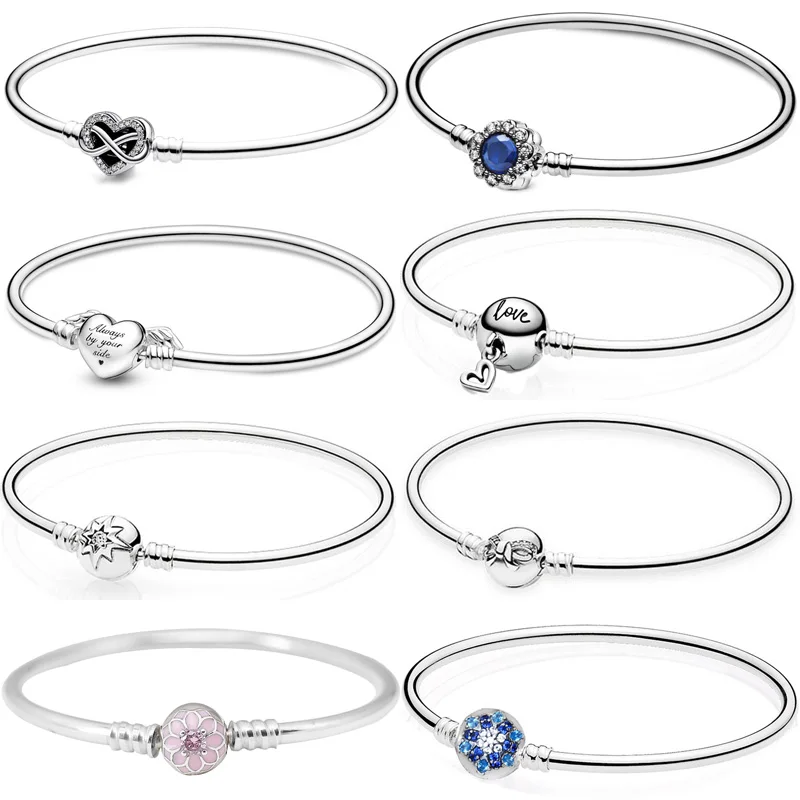

Sparkling Infinity Heart Blooming Dahlia Dainty Bow Clasp Bangle 925 Sterling Silver Bracelet Fit Fashion Bead Charm DIY Jewelry