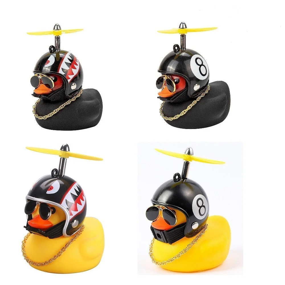 Yellow Rubber Duck Car Decoration with Helmet and Accessories