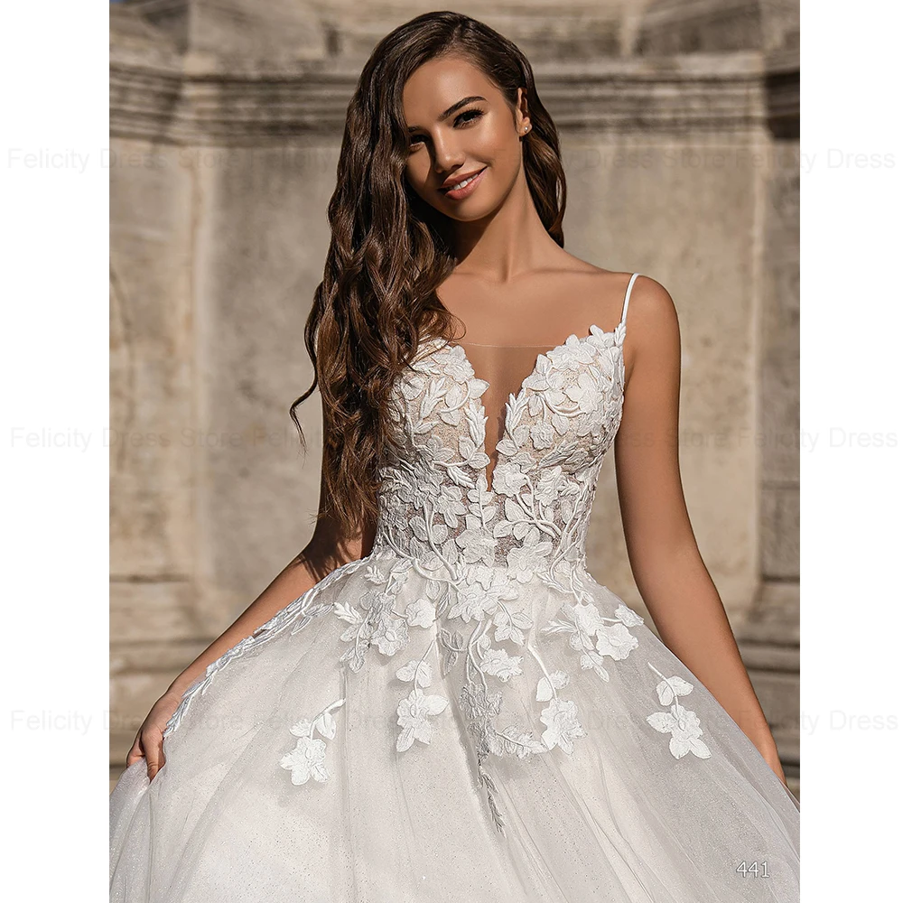 ANGEL Boho Glitter Wedding Dress Women Customized Backless A-Line Appliques Vestido De Novia V-Neck Tulle Bride Dress Plus Size 3