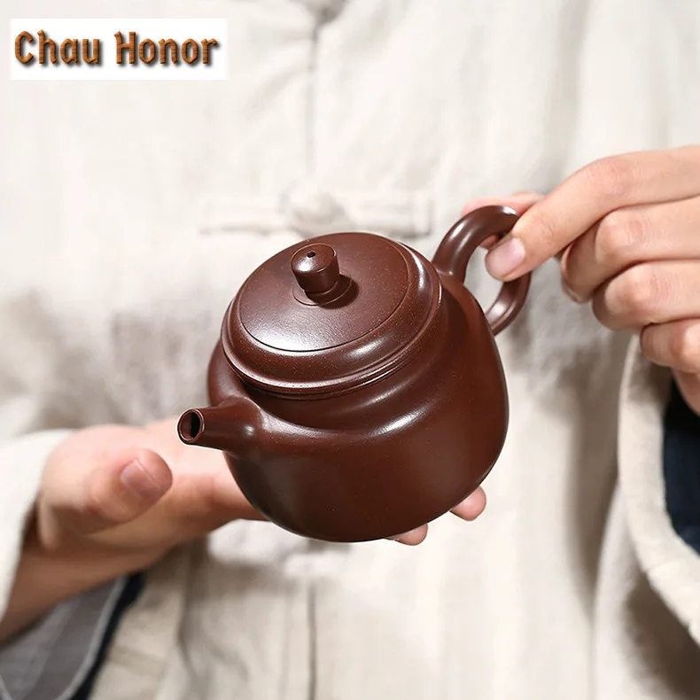 220ml Luxury Yixing Purple Clay Teapots Handmade Dezhong Pot Raw Ore Purple Zhu Mud Kettle Chinese Zisha Tea Set Tea Ornaments