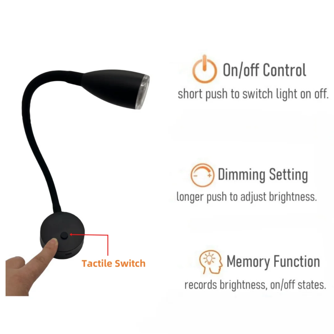 2 PCS 12V dimmable bedside reading light, RV boat gooseneck LED spotlight suitable for camping vehicles, travel trailer