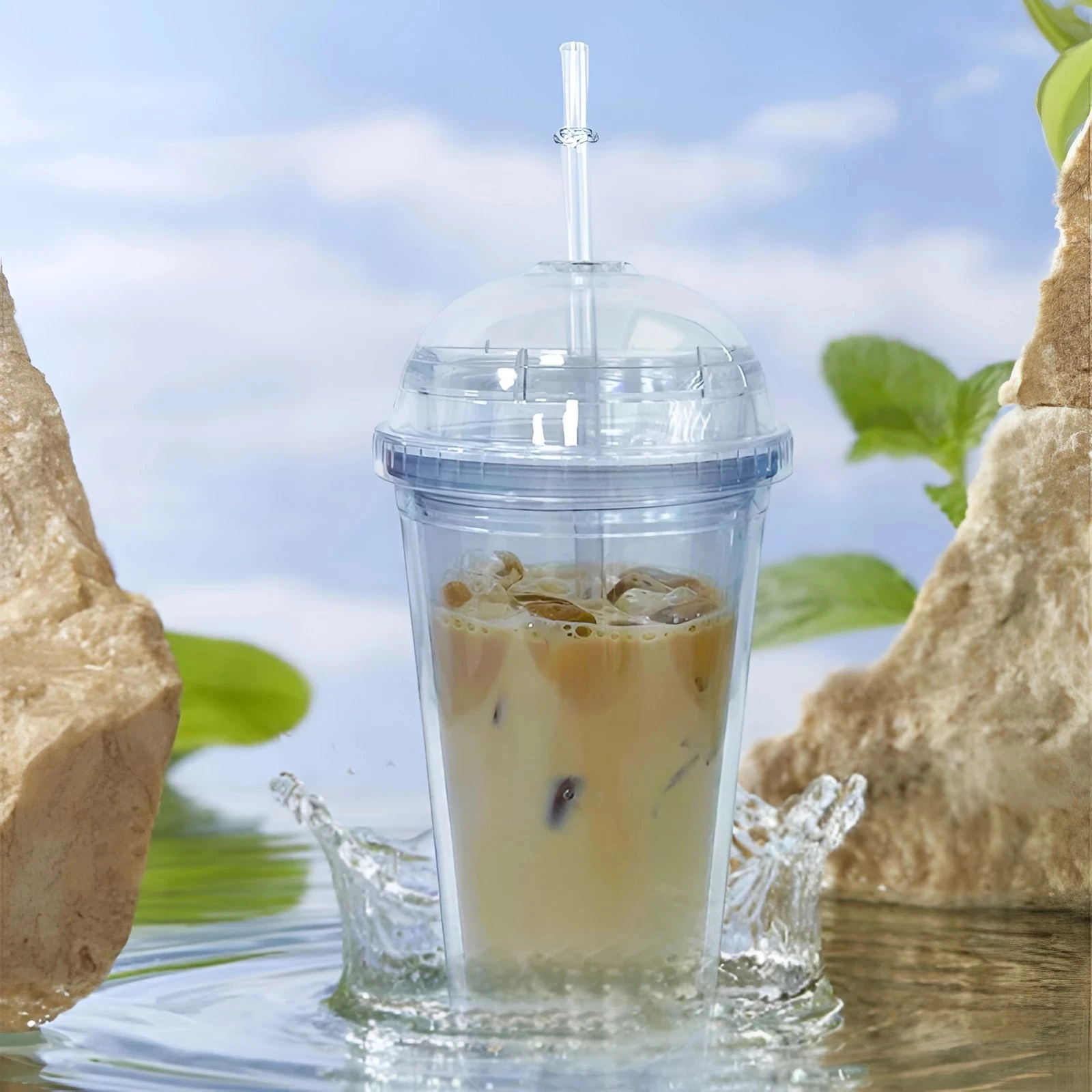 20oz Milk Tumbler with Dome Lids Double Wall Plastic Drink Cups With Straw Reusable Clear Water Bottle Transparent Fruit Cup tumbler cup