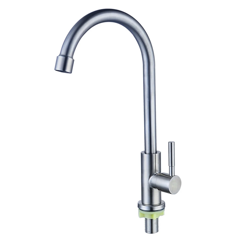 1Pcs Kitchen Faucet 304 Stainless Steel Water Purifier Single Cold Water Lever Hole Tap Silver 360° Rotation Elbow Sink Taps 3