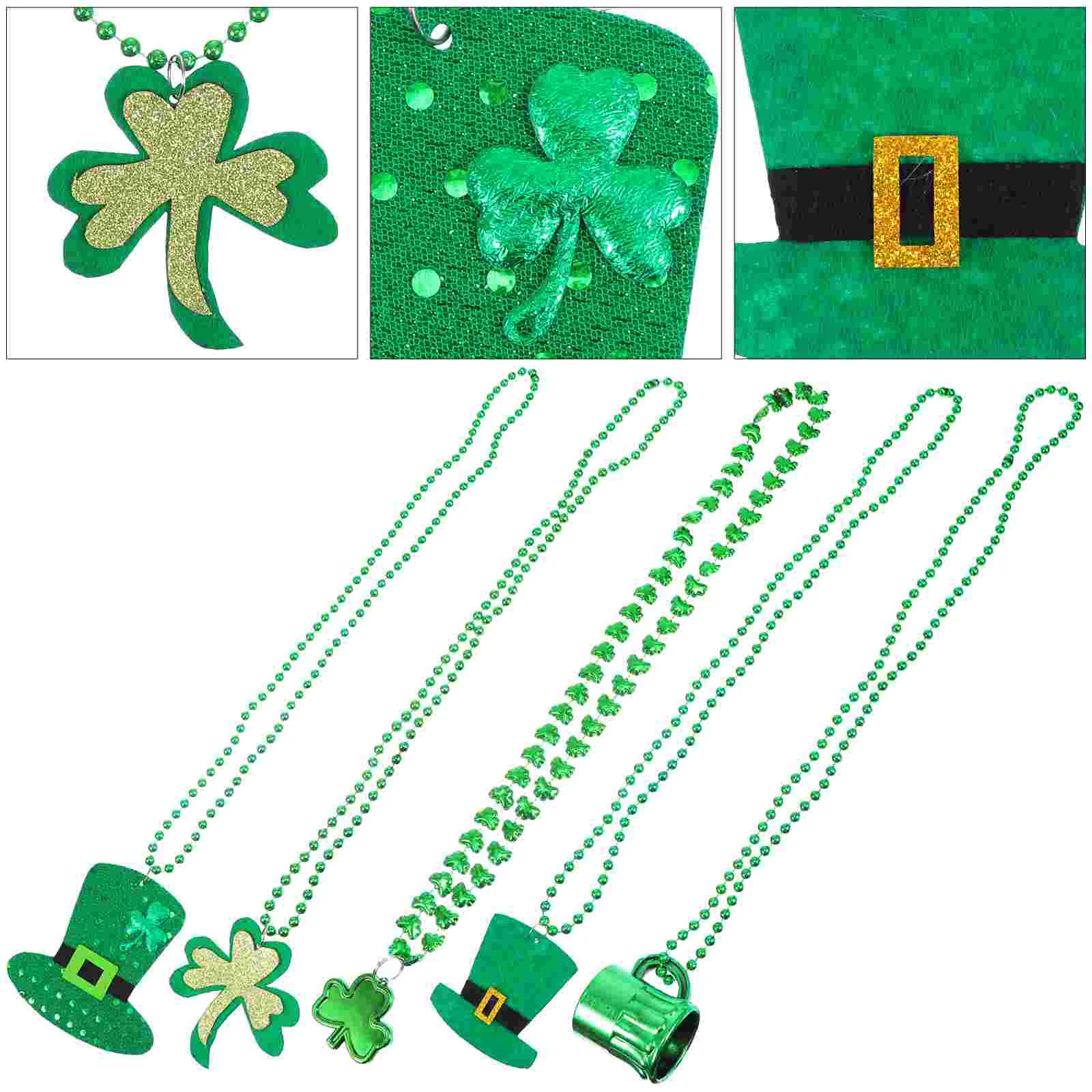 5 Pcs Irish Festival Bead Chain Patricks Day Party Favors Plastic Shamrock Necklace