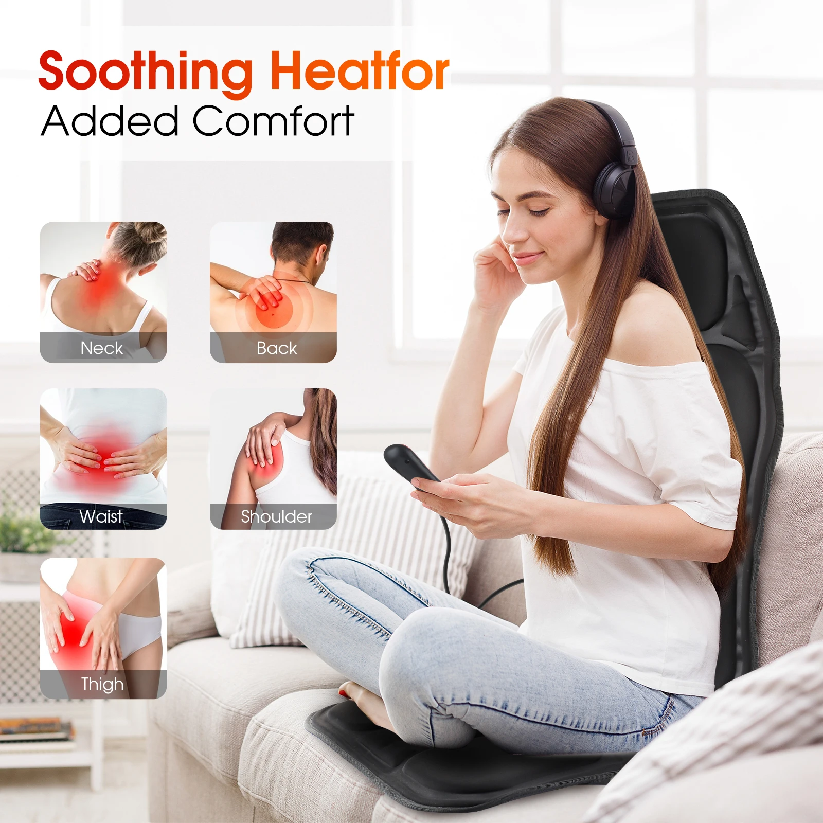 Electric Heating Back Massage Chair for Car Chair Home Office Lumbar Pain Relief Vibration Cushion Shoulder Back Massage Mat 3
