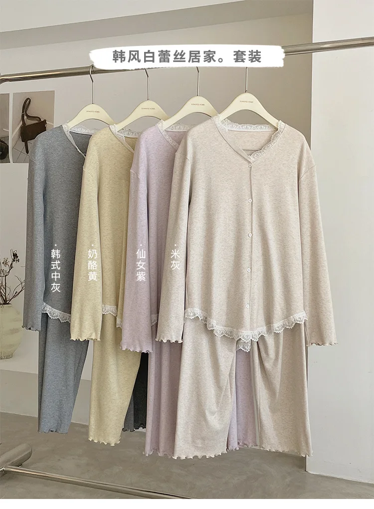 Koreanische Frauen Pyjama Neue Lounge Langarm Top Hose Zwei Stück Set Herbst Winter Nachtwäsche Weibliche Hause Tragen Conjuntos de pijama – Detail 1
