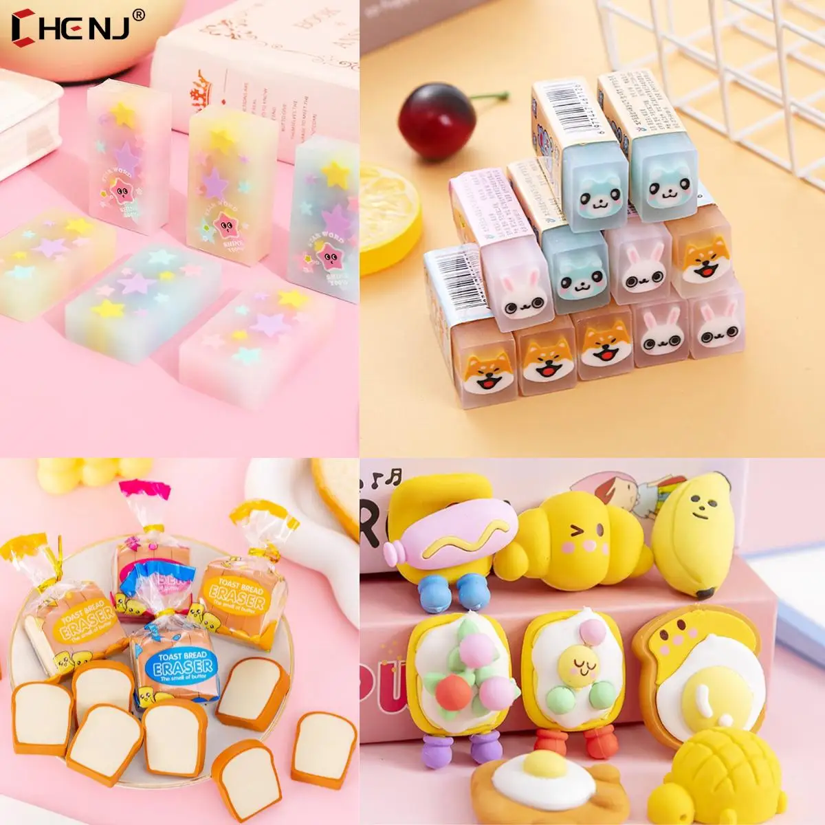 

1set Creative Breakfast Dessert Food Eraser Set Rubber Pencil Erasers Student Supplies Stationery Gifts Cute Kawaii Random