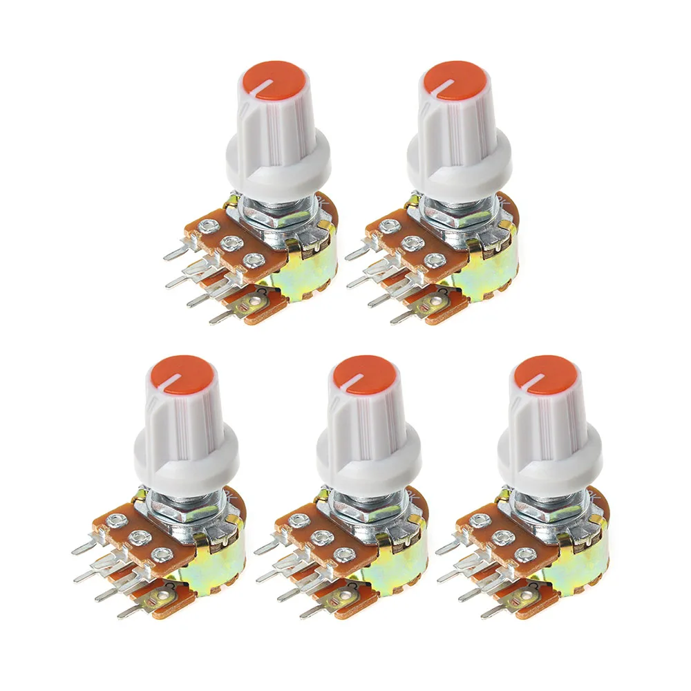 5Set WH148 Linear Potentiometer 15mm 6pin 1K 2K 5K 10K 20K 50K 100K 250K 500K 1M with orange AG1 Knob Cap Potentiometers Kit