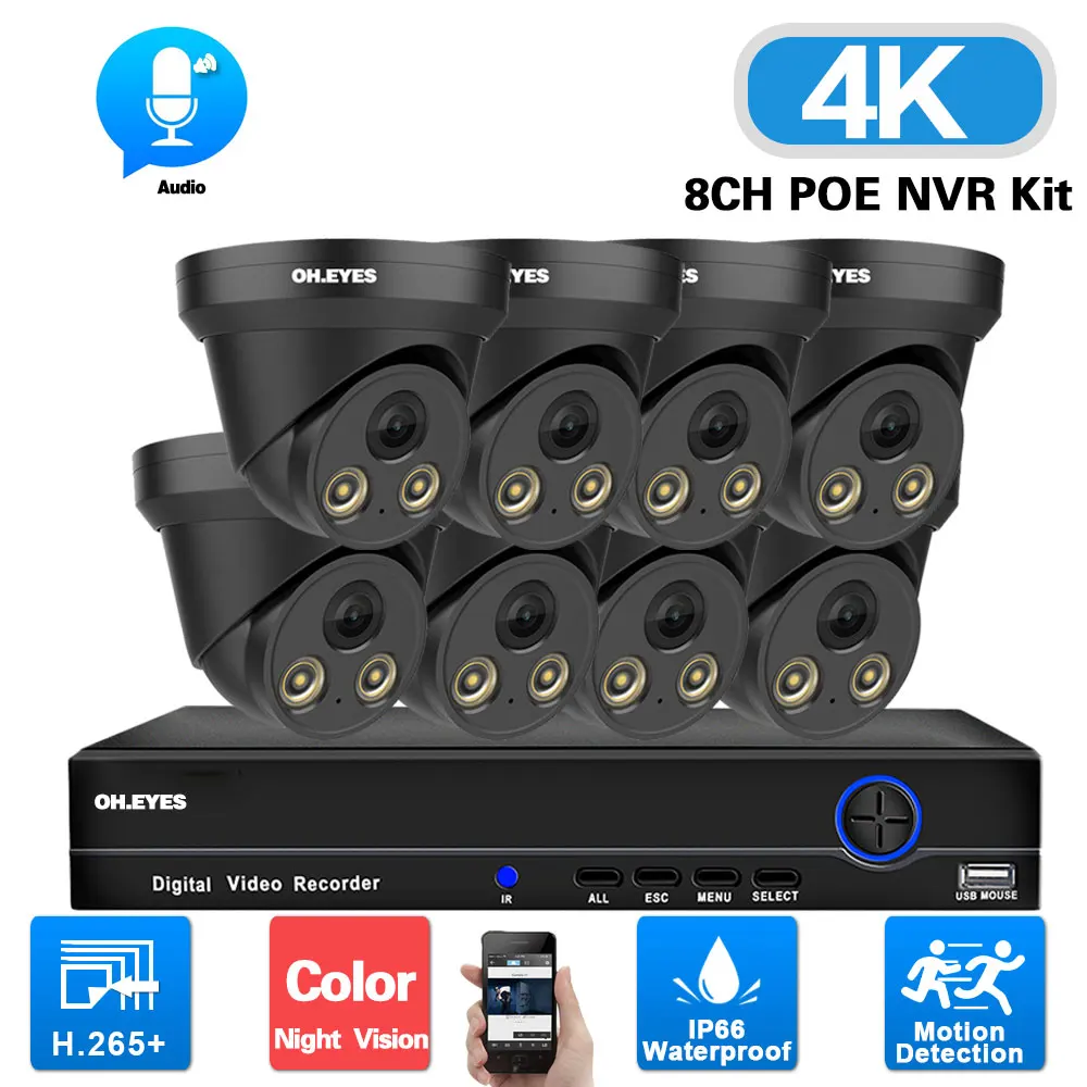 Купольная камера видеонаблюдения 4K POE комплект уличной водонепроницаемой