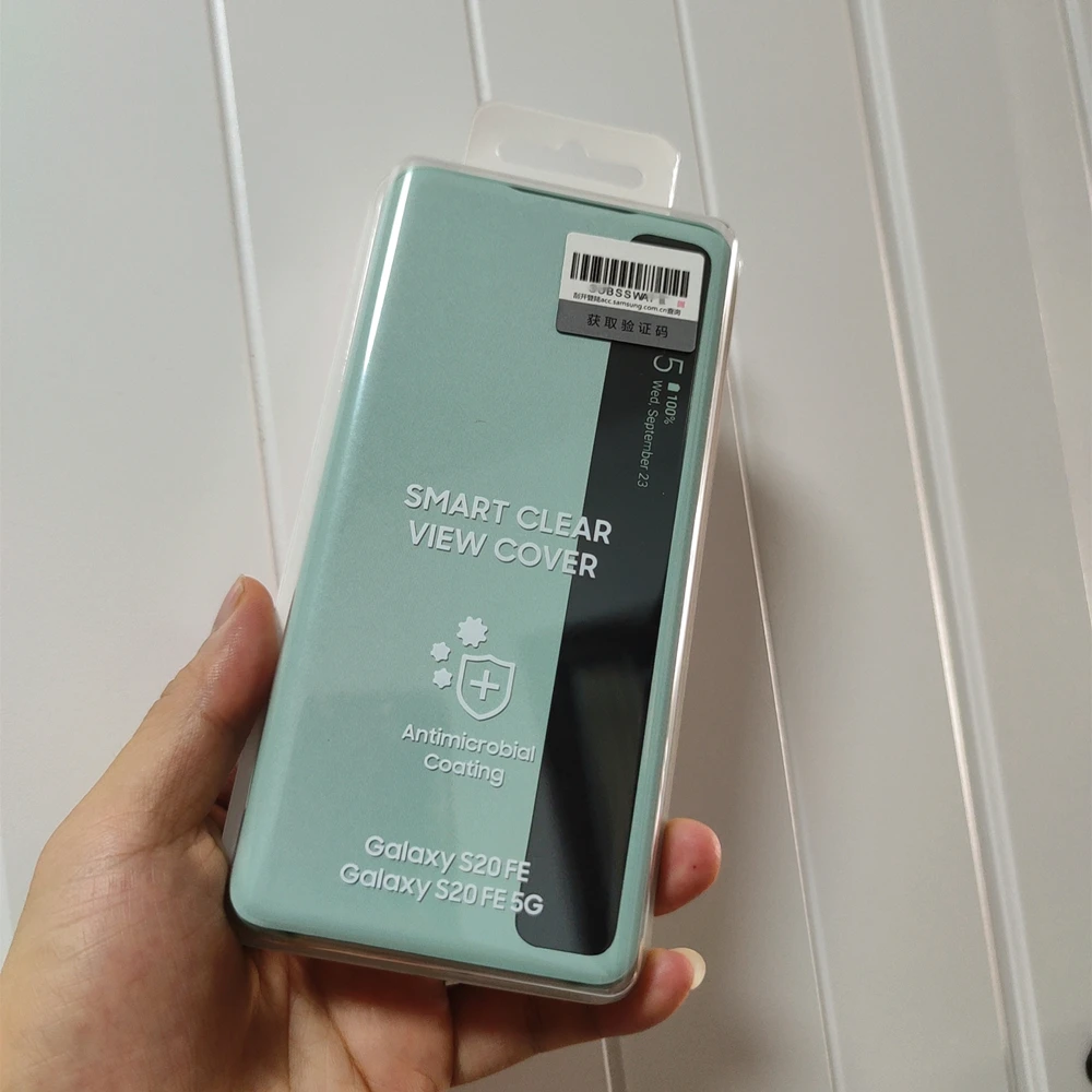 삼성 갤럭시 S20 FE 5G S20FE 용 창 보기 투명 지능형 보호 커버, 플립 프리 스마트 칩 플립 가죽 케이스