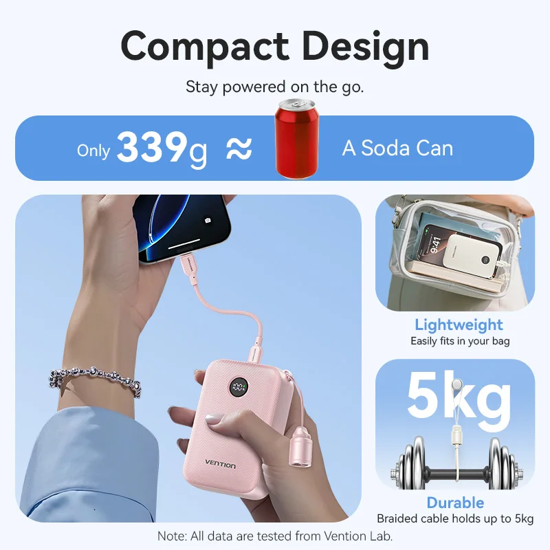 [KC 인증][CCC 인증] Vention 20000mAh 22.5W 보조배터리 미니 고속 충전 탈부착 끈형 충전기 아이폰용