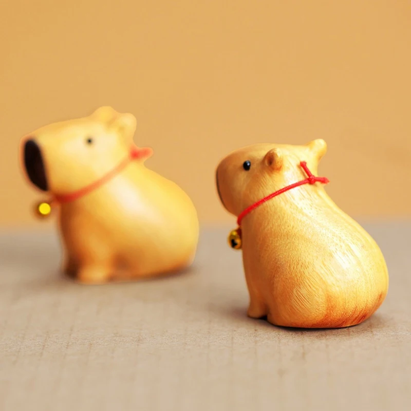 Capybara Sevimli Hayvan Küçük Model Heykeli katı ahşap Oyma Ev Odası Ofis Araba Dekorasyon Aksesuarları