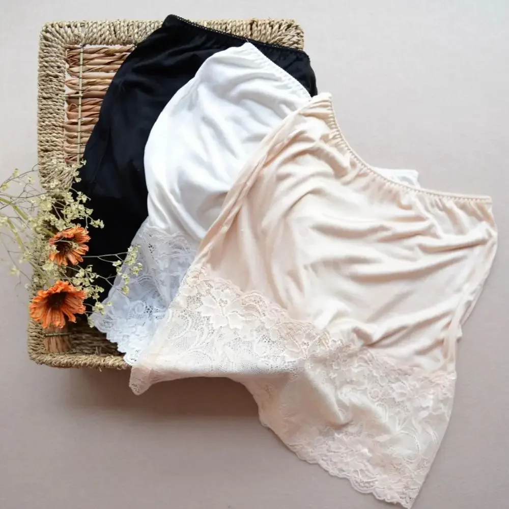 Natural silk Half Slips Natural Silk women Lace slips solid nude white black basic style slip dress Anti emptied new underwear