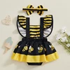 Infant Baby Girl Summer Clothes Ruffle Fly Sleeve Romper Dress Cute Print Playsuits with Headband Summer Outfit 2