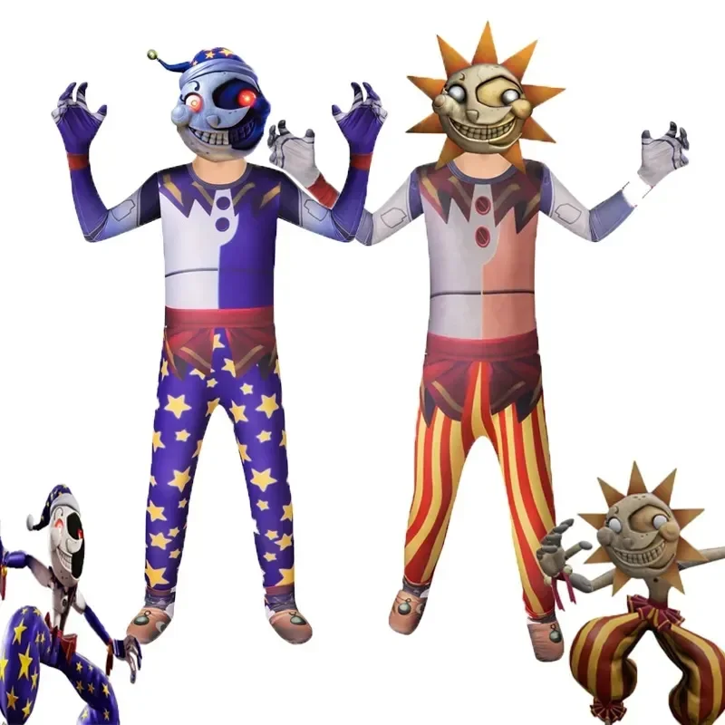 

Sundrop And Moondrop FNAF Cosplay Costume Kids Anime Jumpsuit Mask Horror Halloween Christmas Birthday Party Costume