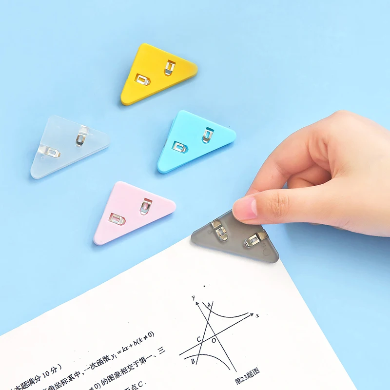 

5pcs Color Corner Clips Set Triangle Transparent Page Holder Index Clamp Clip About 40 Sheets Stationery Office Student Supplies