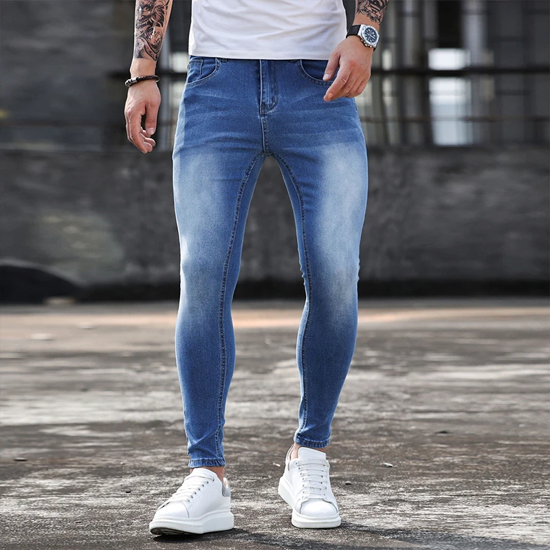 Jeans Men Skinny Slim Fit Blue Hip Hop Denim Pencil Pants Men's Street Tight Casual Jeans for Men Jogging Trousers sexy hollow out broken holes tight pencil jeans women high waist slim fit denim pants female fashion street casual blue trousers