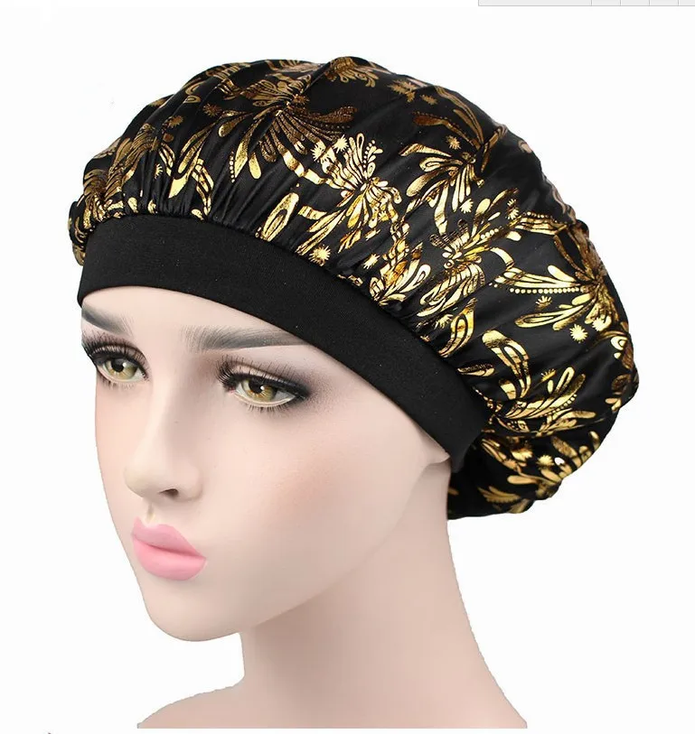 satin antifrizz sleeping cap Hat Women Elastic Wide Band Fashion Hair Loss Cover Head Wrap Satin Bonnet Hair Beauty Chemo Cap