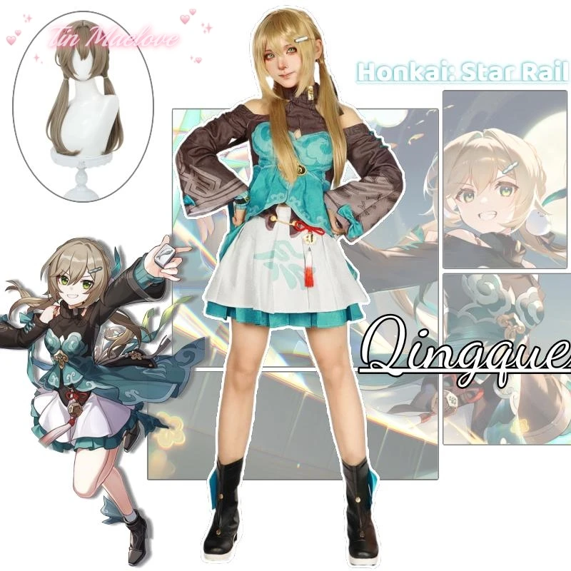 

Qingque Anime Game Honkai: Star Rail Cosplay Costume Clothes Wig Uniform Cosplay Xianzhou Alliance Augur Halloween Party Set