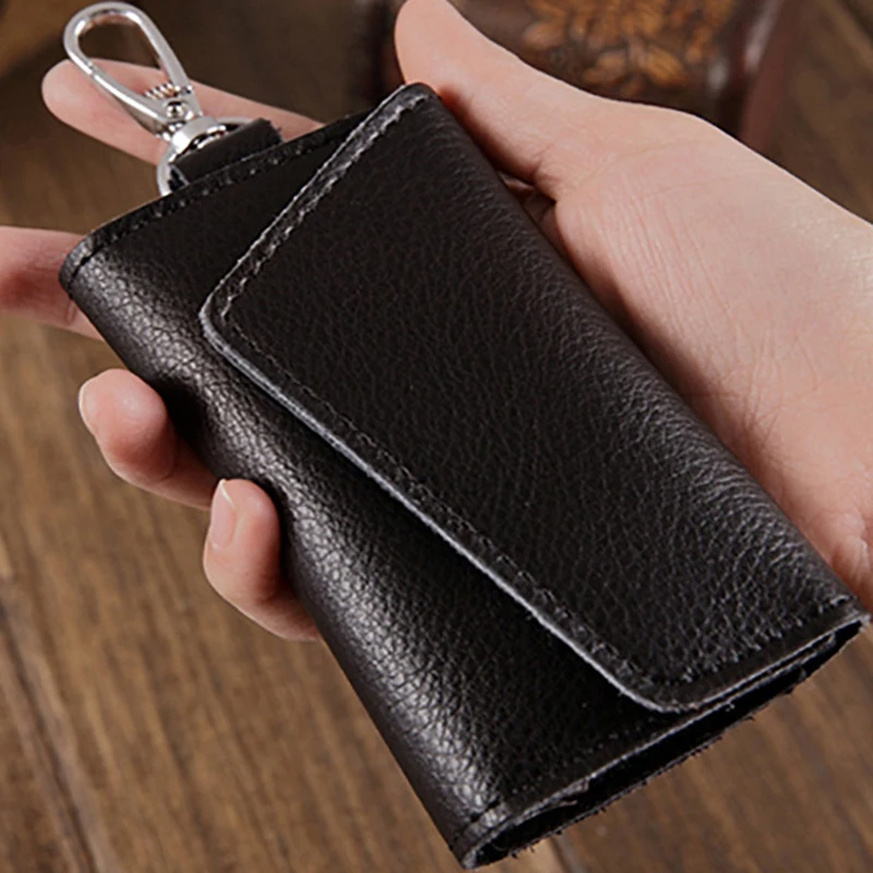 Leather Key Holder Pouch - Car Key Case With Hook, Mini Waist Bag, 9x7x2cm, Black, For Men & Women - View #6