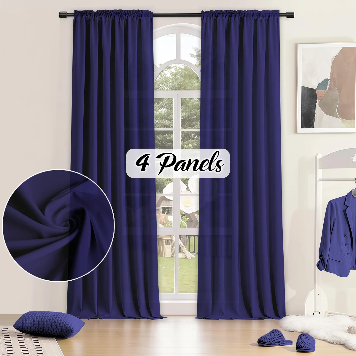 Navy blue rod pocket curtains
