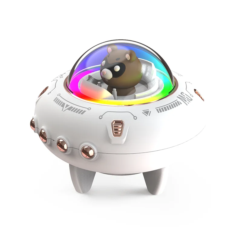 Mini Computer Speaker Portable Bluetooth Speaker RGB LED Light UFO Spaceship Audio Wireless Support TF