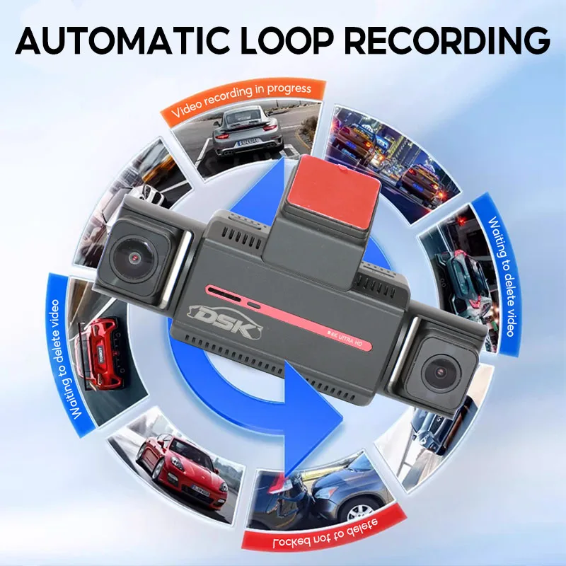 4K Ultra HD Dash Cam Front Rear And Internal 360&deg; Recording Three-Channel Car Drive Recorder G-Sensor Night Vision Car DVR