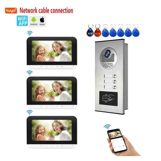 7" Tuya WIFI Video Building Intercom System Network Cable Port 2-6 Units Apartment Video Door Phone Doorbell Kits 4