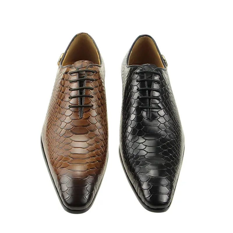 Bullock Men's Shoes Business Formal Men Leather Shoes Daily Dress Wedding Oxford Luxury Genuine Leather Snake Print Pointed Toe