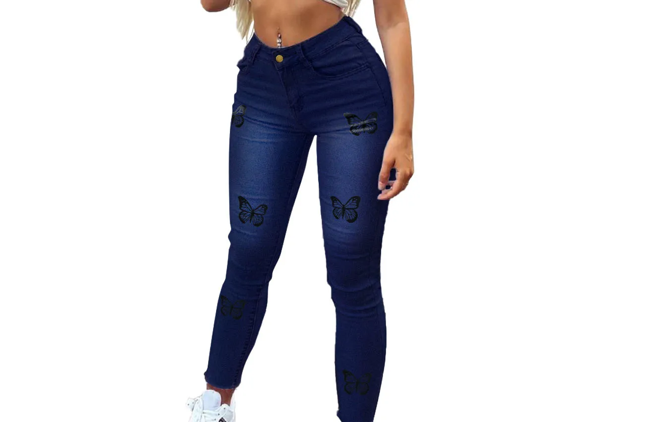 Women's Jeans Summer New Casual Denim Pants Fashion Urban Butterfly Print Jeans Female