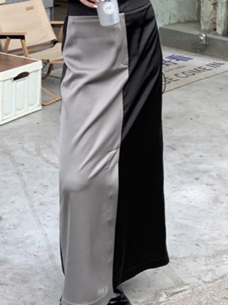 

Casual Patchwork Contrasting Color Loose Waist Long Skirt For Women 2022 Summer Female Fashion New Clothing G172