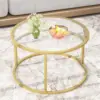 Glass Coffee Table,Round Gold Coffee Table for Small Space,27" Modern Center Table,Glass Top Clear Coffee Table 6